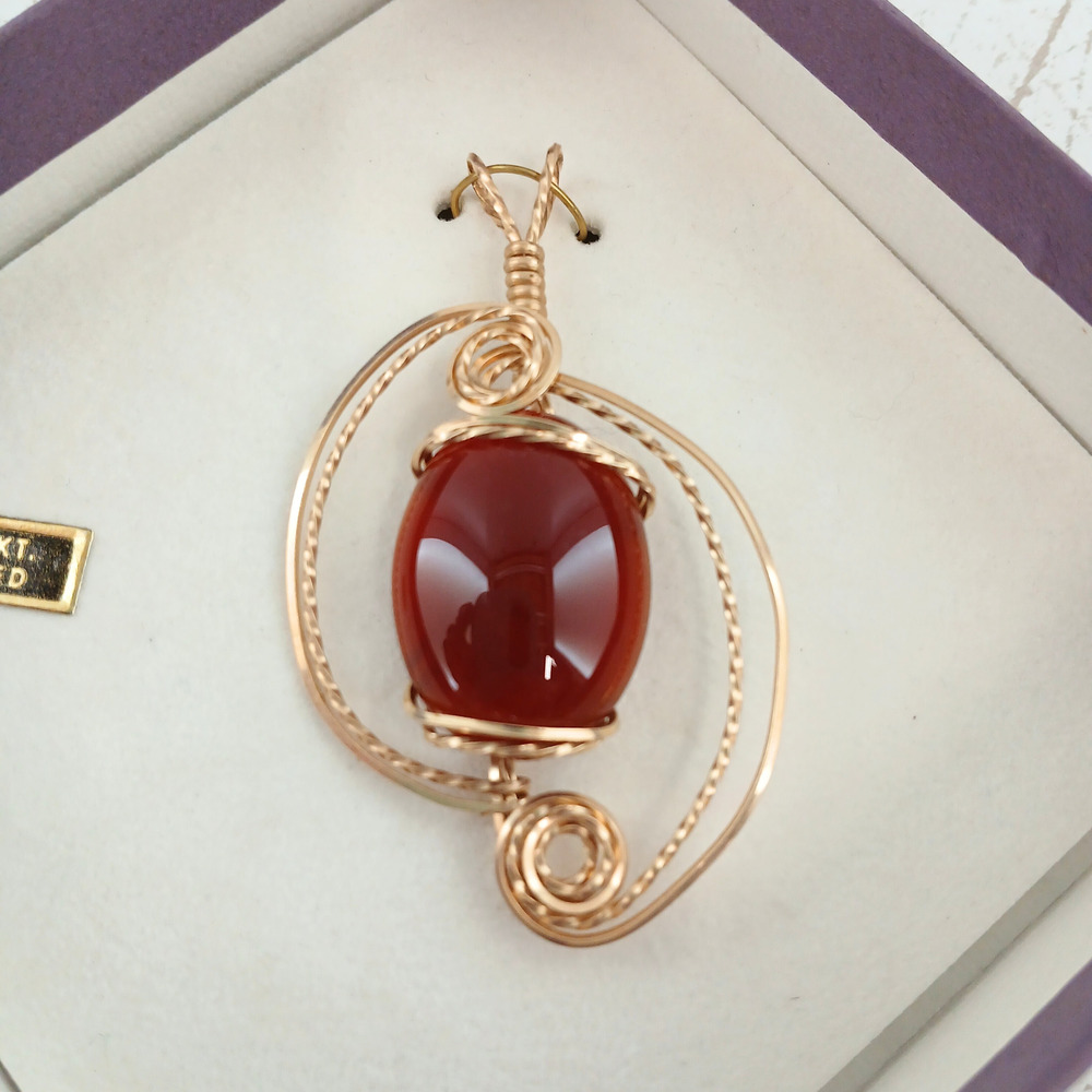 Carnelian Pendant 1/20 14KT Gold Filled Wire Wrapped Gemstone Jewelry w/ Box